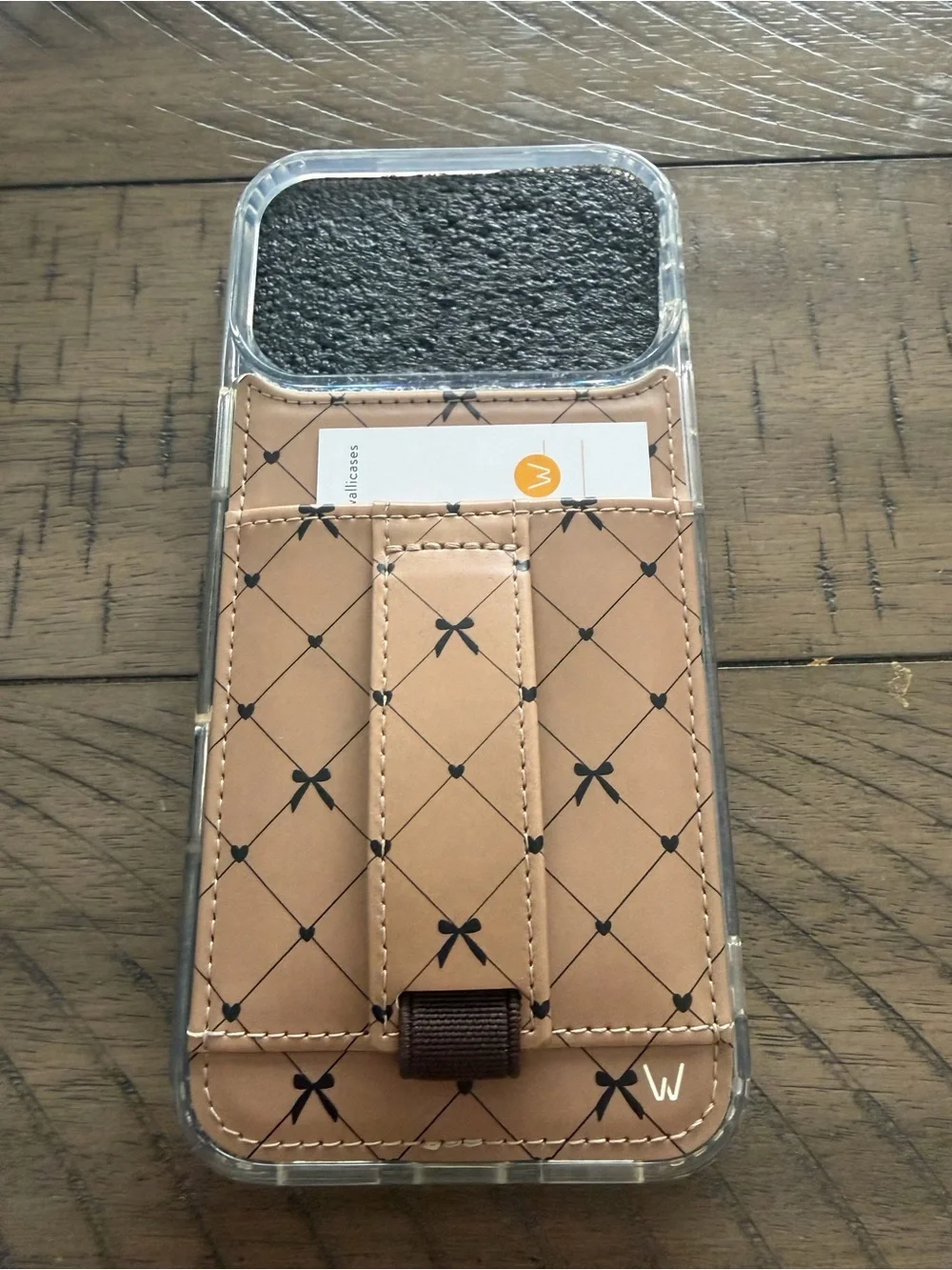 Tan Wallet Phone Case with Card Pocket and Strap